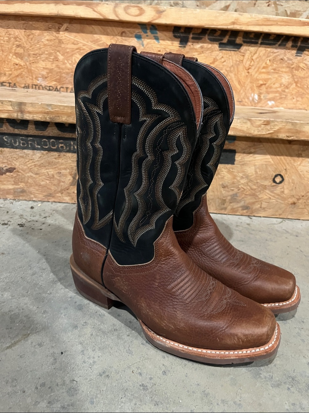 Dan Post Two-Tone Brown Leather Cowboy Boots with Black Shaft
